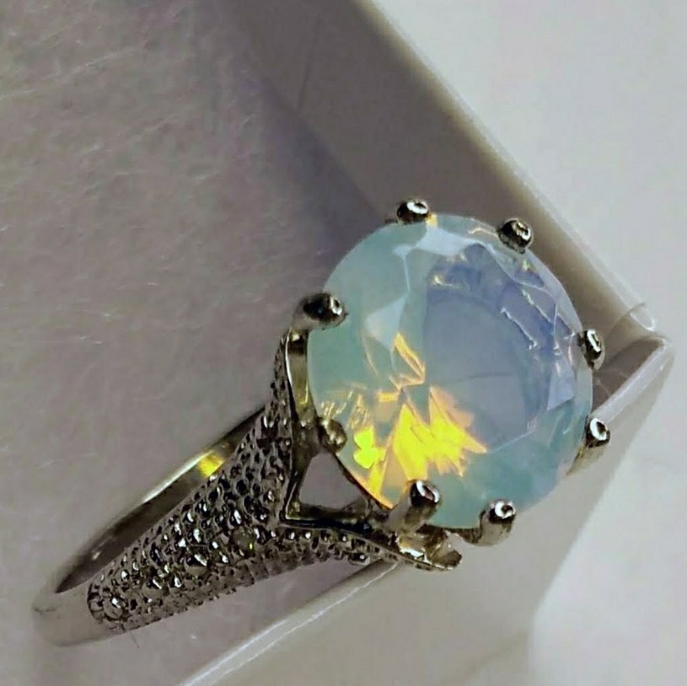 Sterling Silver Opal with Diamond Accent